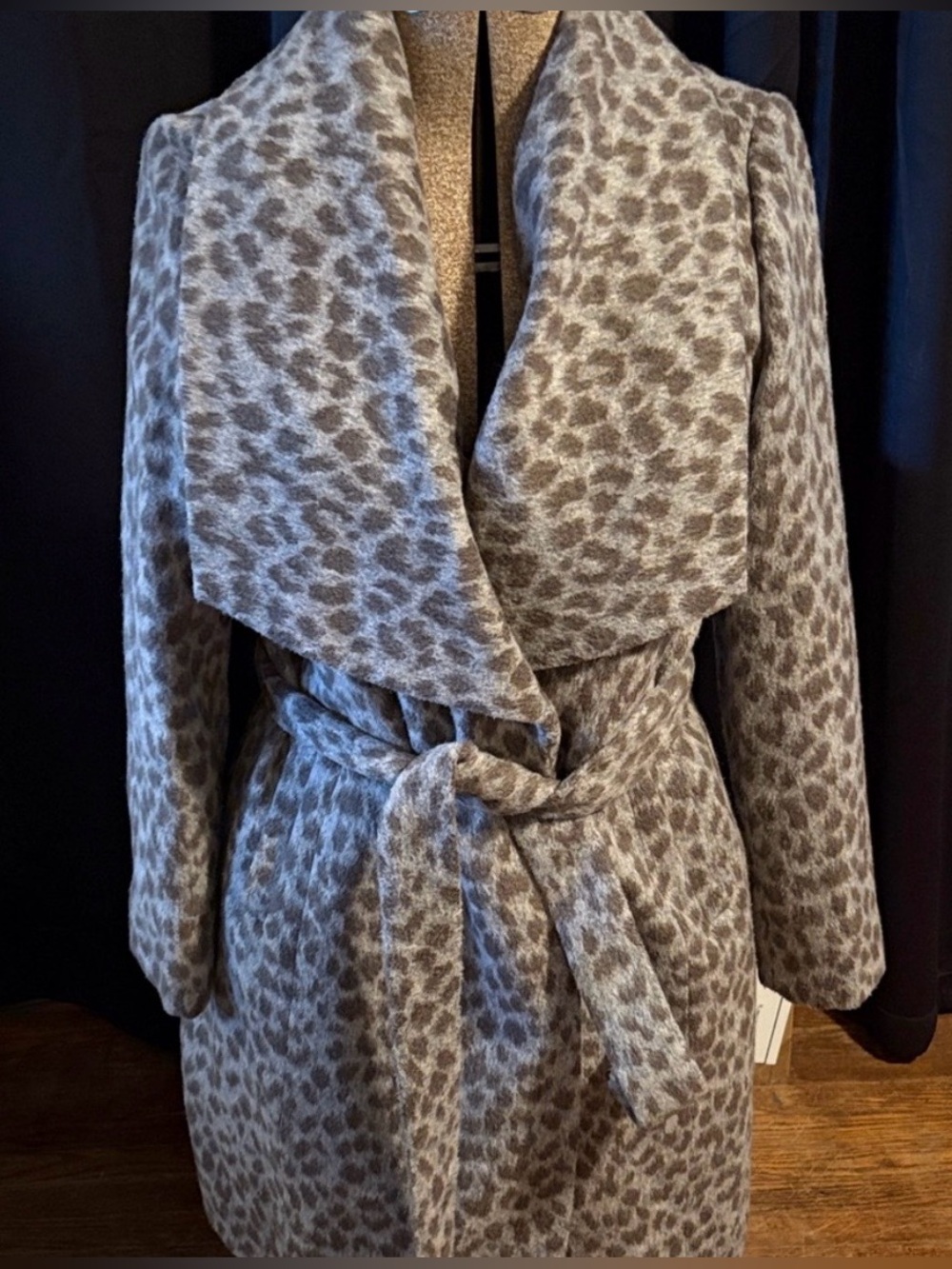 Cole Haan Gray Leopard Print Wool Blend Coat SIZE 10 *LIKE NEW*